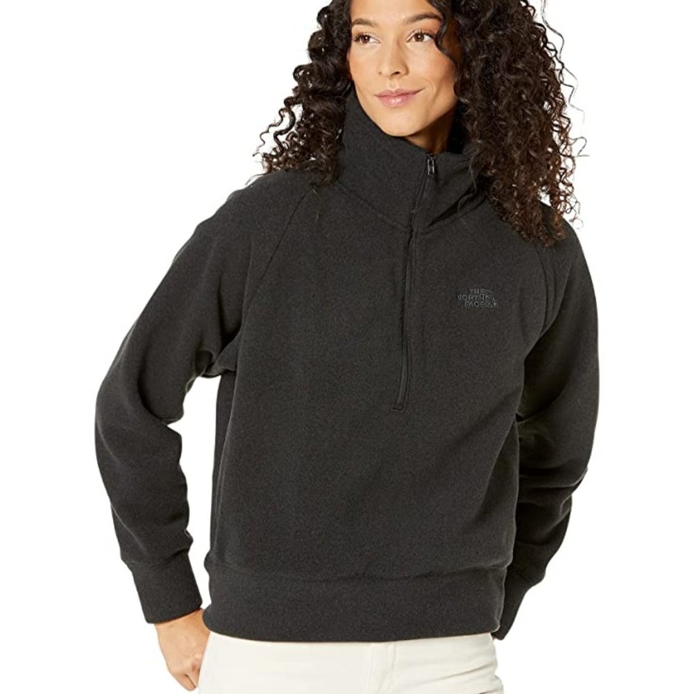NWT THE NORTH FACE City Standard Microfleece Crop 1/4 Zip Sz M TNF Black Heather